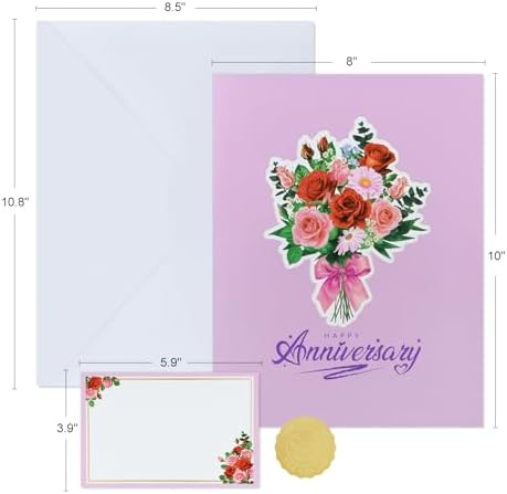 FaCraft Anniversary Card for Couple - 3D Pop Up Music & Light Valentines Wedding Anniversary Card Gifts with Envelope, Blank Insert and Seal, for Spouse Husband Wife Him Her (Flowers)