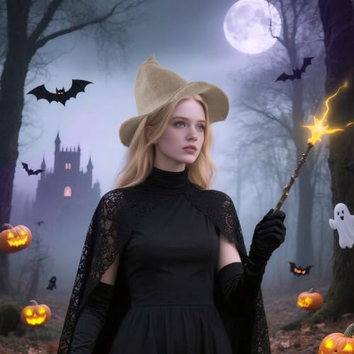 Women Witch Hat for Halloween Wool Hats Wide Brim Spire Knitted Cap for Party Masquerade Cosplay Costume Daily