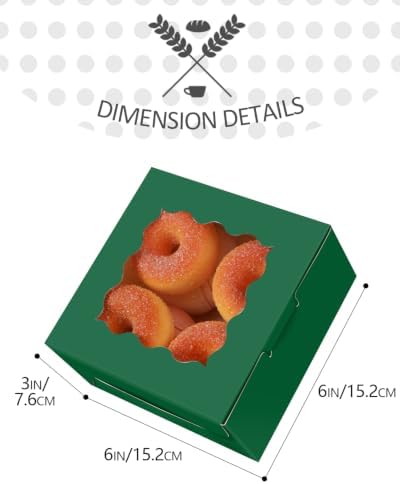qiqee Deep Green Cookie Boxes with Window 36packs 6x6x3 Deep Green Bakery Box Pastry Box for Wedding Favor Birthday ＆ Party