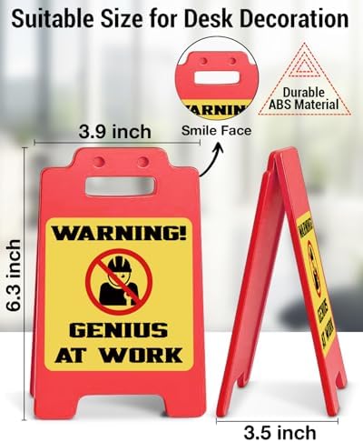 Funny Office Desk Decor Sign Warning Genius at Work Desk Sign Cubicle Decorations Humor Office Gift for Coworker Colleague Boss