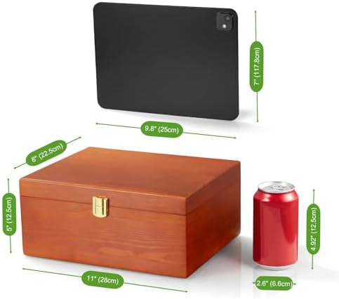 DRASTAR Wooden Keepsake Box, Large Storage Box with a Hinged Lid, Memory treasure box for Crafts and Photo Storage