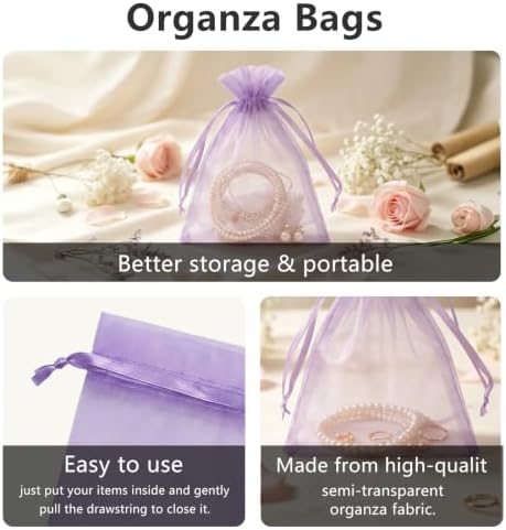 Wudygirl 50 Pcs Organza Bags, 5x7 IN Drawstring Gift Bags-Lilac