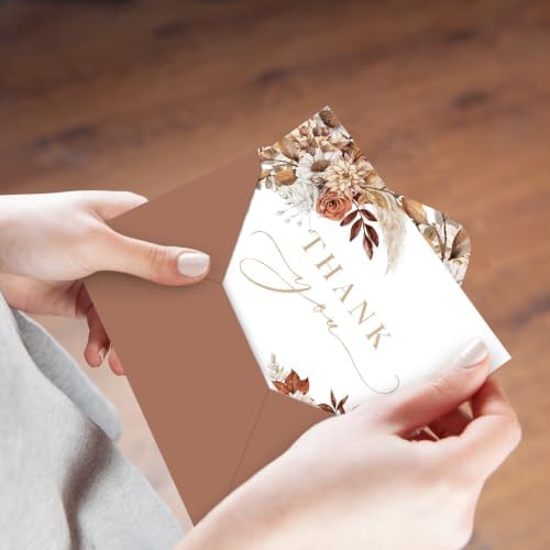 Whaline 100Pcs Fall Floral Thank You Cards with Envelopes Stickers Boxed Greeting Cards Watercolor Boho Flower Leaves Note Card for Autumn Thanksgiving, 4 x 6 Inch