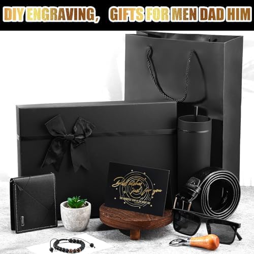 Skylety 13 Pcs Birthdays Gifts Baskets for Men Father Gift for Men Birthdays Gift Box 16 oz Tumblers Wallet Toiletry Bag Sock Bottle Opener Belt Bracelet Glasses Pen for Father's Day Dad Husband