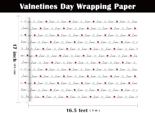 WRAPAHOLIC Valentines Day Wrapping Paper Roll - Mini Roll - 17 Inch x 16.5 Feet - Love Heart Wrapping Paper Perfect for Valentine's Day, Wedding, Anniversary, Birthday, Baby Shower