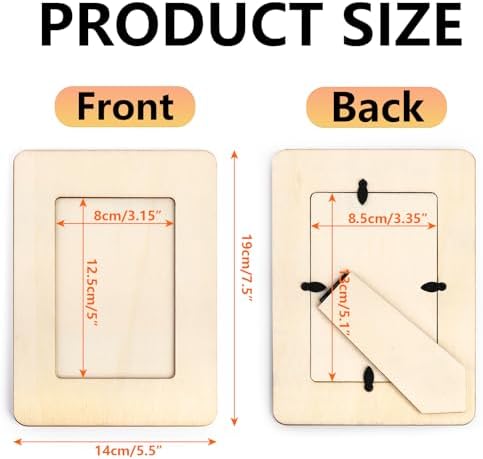 Lesnala 6 Pcs Unfinished Wood Picture Frame Crafts DIY Kits with Stickers