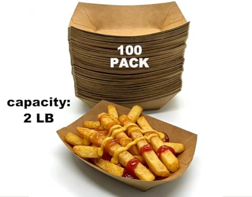 100 Pack, 2lb Paper Food Trays, Disposable Food Trays, Suitable for Holding Snacks Such as Popcorn and French Fries, Suitable for Catering Services, Parties, Picnics, and Various Other Occasions