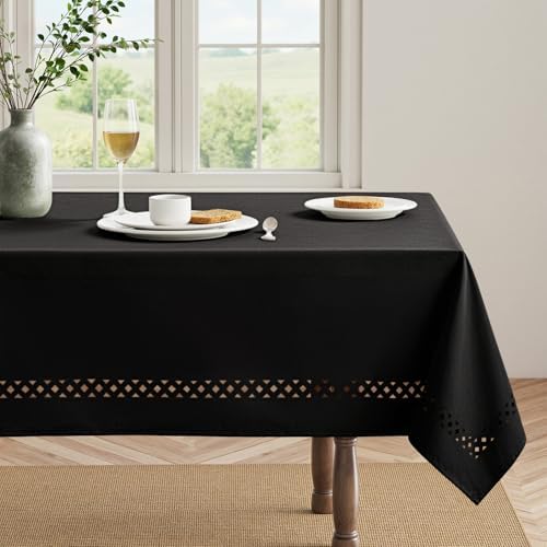 MIULEE Black Rectangle Tablecloth with Decorative Cutouts 60x84 Inch