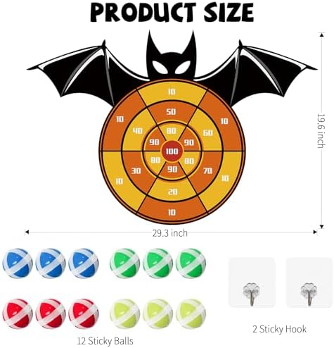 Halloween Large Party Games Toys for Kids, 30" Indoor Outdoor Decor Bat Dart Board Game with 12 Sticky Balls Halloween Party Favor for Kids Boy