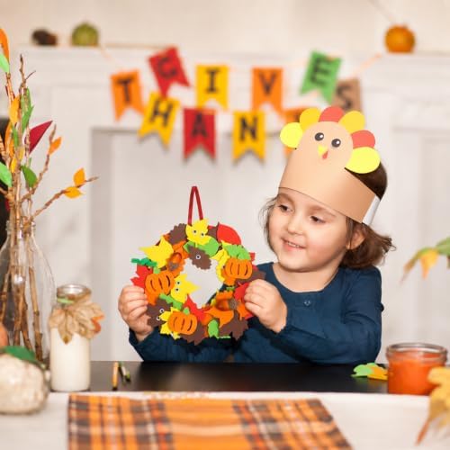 DIYASY 12 Set Pumpkin Wreath Craft Kits for Kids, DIY Fall Leaf Wreath