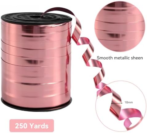TONIFUL 250 Yards Shiny Rose Gold Curling Ribbon 10mm Wide Balloon String