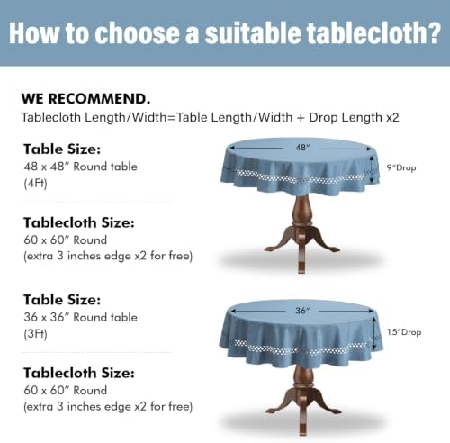 MIULEE Dusty Blue 60 Inch Round Linen Tablecloth with Decorative Cutouts