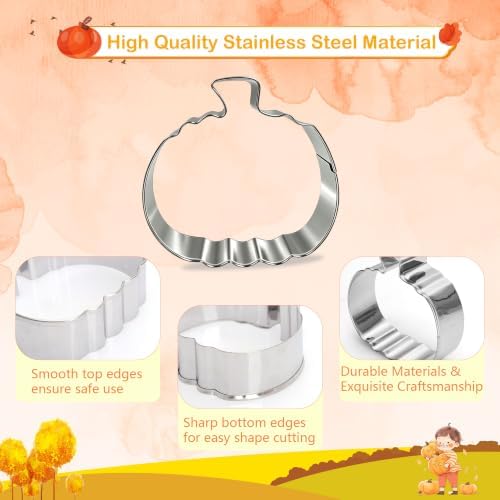 5 Pcs Pumpkin Cookie Cutters Stainless Steel Fall Halloween Biscuit Molds