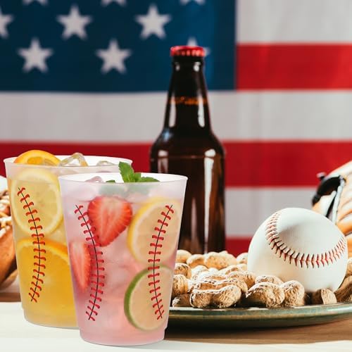 Tioncy 50 Pcs 16oz Baseball Frosted Plastic Cups, Baseball Plastic Cups, Clear PP Frosted Reusable Cup Bulk for Sports Game Party Decorations Hot Coffee Wine Cold Drinks Supplies