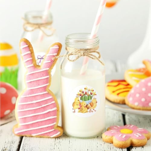 500PCS Easter Bunny Stickers 12 Designs Spring Easter Egg Rabbit Stickers Roll 1in Waterproof Self-Adhesive Decorative Label Rabbit Sticker for Envelopes Scrapbook Holiday Party Decorations