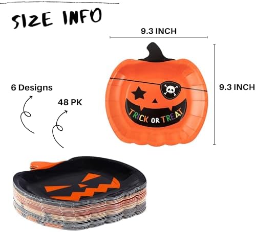 Winoo Design Halloween Paper Plates - 48 PK - Pumpkin Paper Plates Disposable for Halloween Decor Decorations for Table Party Supplies Party Favor