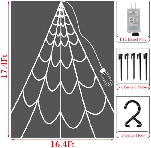 Halloween Decorations Outdoor Spider Webs: 17.4Ft Light Up Spider Web Decor