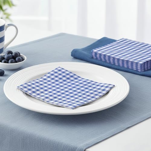NatNarr 80 Pk Gingham Napkins Navy Blue Napkins Disposable, 6.5"