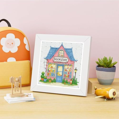 Bookstore Diamond Art Kit for Kids with Frame,DIY Crafts for Girls Boy
