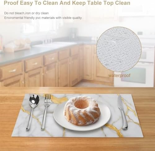 Marble Abstract White Gold Modern Luxury Placemats Set of 6, 12x18 Inch