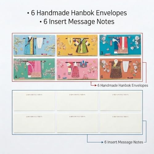 Premium Hanbok Money Envelopes & Cards - Myeongju Hanbok 6 Pack