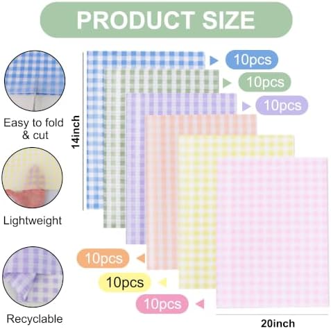 BEISHIDA Pastel Gingham Tissue Paper Bulk, Checkered Wrapping Tissue Paper for Gift Bags, 14 x 20 Inch Gift Wrap for Easter Birthday Baby Shower Bridal DIY Crafts Decor Holiday Flowers,60 Sheets