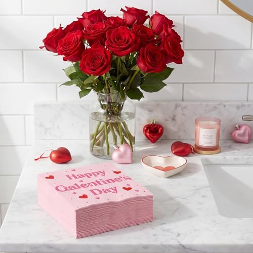 100 Pack Galentines Day Napkins Disposable Folded 10 x 10 Inches Galentine Party Decorations Pink, Cocktail Napkins for Girls Ladies Valentines Party Supplies Paper Towel Disposable Towel