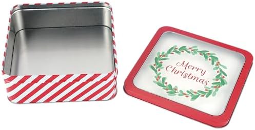DAHO Christmas Holiday Cookie Tin Containers with Window, 3pc Nested Set, Holiday Cookie Tins with Lid for Gift Giving, Cookie, Treats, Cookies Party Favor and Gifts (Merry Christmas, Square Shape)