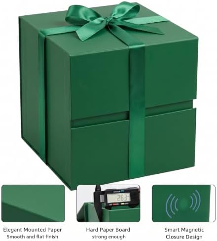 Dark Green Gift Box for Christmas with Magnetic Lid, 10.2"x10.2"x10.2"