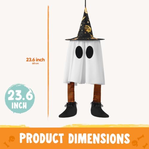 JOYIN 23.6'' 3Pcs Halloween Hanging Ghosts Decorations Outdoor, Warm Light Up Ghosts with Witch Hat & Timer, Flying Halloween Decorations for Yard Porch Lawn Party Supplies Tree Decor