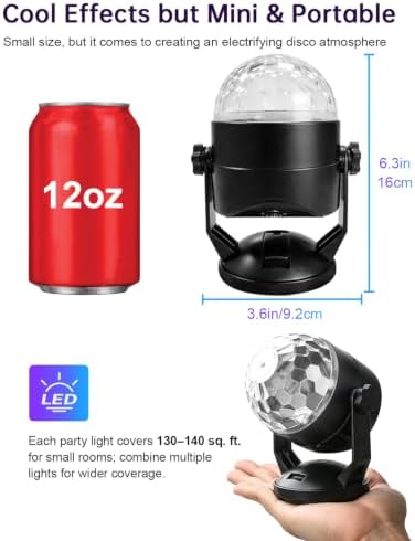 Luditek 2-Pack Portable Sound Activated Party Lights, Battery Powered/USB