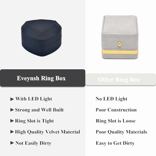 LED Lighted Ring Box, Heart Shaped Black Engagement Ring Case