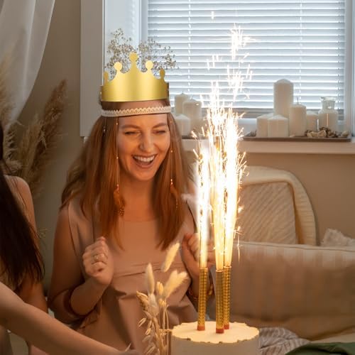 Gold Paper Crowns, 20 Pcs Golden King Crown Paper Crowns for Adults Foldable Party Crown Hat for Birthday Celebration Photo Props Wedding Anniversary (Matte Finish)