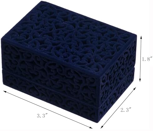 Hollow Velvet Ring Box Velvet Jewelry Box for Rings Couple Double Ring Bearer Box Engagement Gift (Dark Blue)