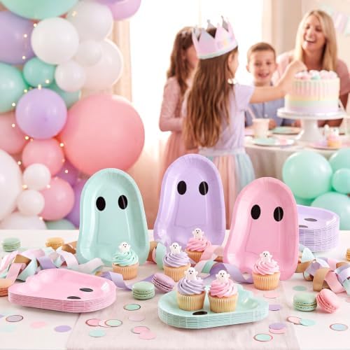FoldTier 100 Pcs 9'' Halloween Paper Plates Ghost Disposable Pastel Plates