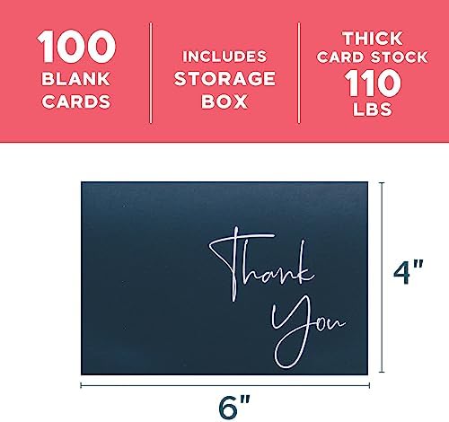 VNS Creations Thank You Cards With Envelopes - 100 Pack 4 x 6 - Navy Blue