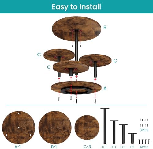 ELITEROO 4 Tier Round Cupcake Tower Stand for 50 Cupcakes, 360° Rotating Wood Cake Stand with Tiered Trays, Farmhouse Cookie Stand for Dessert Table Display for Wedding Birthday Baby Shower Tea Party