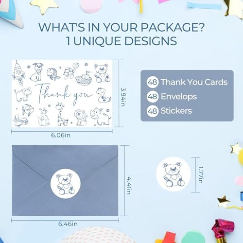 48 Pack Baby Shower Thank You Cards with Envelopes (Cute Bear)