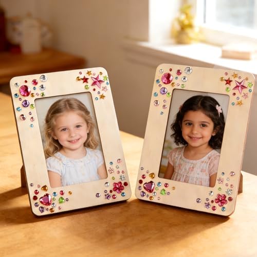 Lesnala 6 Pcs Unfinished Wood Picture Frame Crafts DIY Kits with Stickers
