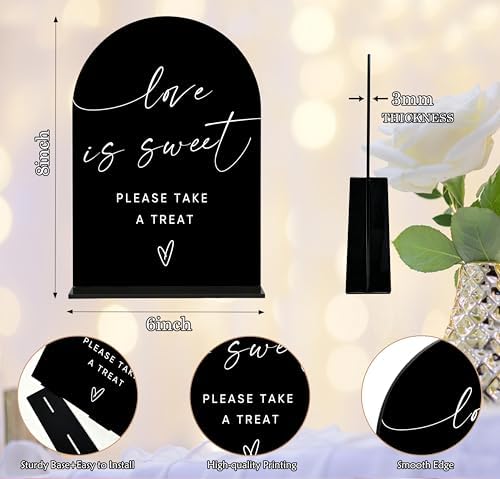 Love Is Sweet Sign for Wedding Decoration, Wedding Signs for Ceremony and Reception, Bridal Shower Decor, Bridal Shower Centerpieces For Tables, Engagement Party Decor, Black Arch Acrylic Sign, 01