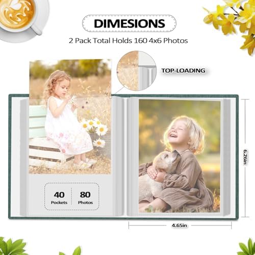 Popotop 2 Pack Photo Album 4x6 Pictures, Small Linen Slip-in Photo Albums Book for 80 Photos with 40 Pockets, Birthday Gifts for Women Mom Family Baby
