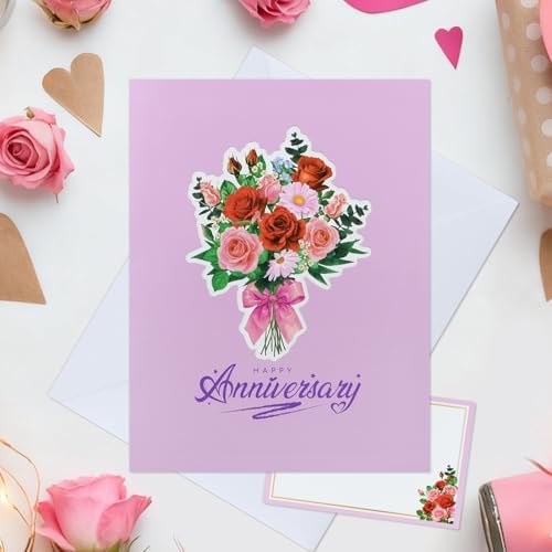 FaCraft Anniversary Card for Couple - 3D Pop Up Music & Light Valentines Wedding Anniversary Card Gifts with Envelope, Blank Insert and Seal, for Spouse Husband Wife Him Her (Flowers)