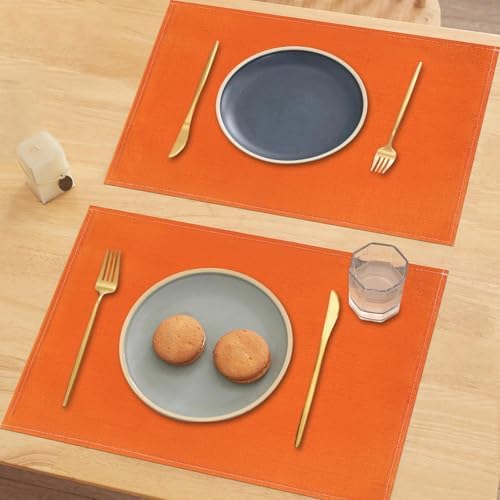 Niviy Orange Fall Thanksgiving Placemats Set of 4, 12x18 Inch Washable Easy to Clean Heat-Resistant Anti-Skid Indoor Outdoor Table Mats for Holiday Party Kitchen Dining Room Decoration