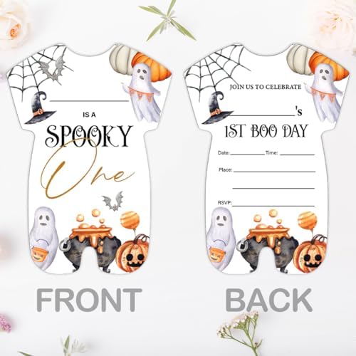 Halloween 1st Birthday Invitations Ghost Spooky One First Birthday Invitations Set of 20 Invites with Envelopes for 1st Birthday