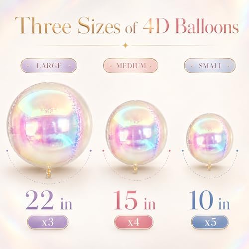 12Pcs Iridescent Round Foil Balloons, 4D Holographic Clear Ball Balloons