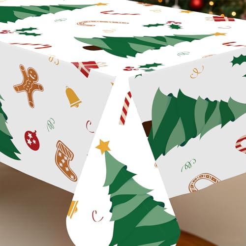 8 Pack Christmas Tree Plastic Tablecloth 54" x 108" Disposable Christmas Table Cloths for 6 to 8 Foot Tables Rectangle Table Cover for Parties (Christmas Tree, Rectangle)