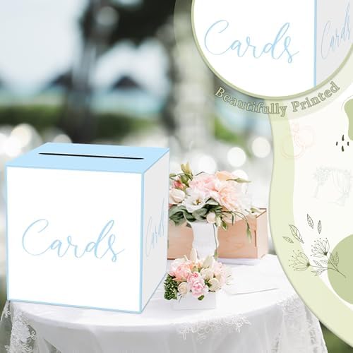 WNINK White and Blue Card Box for Parties, Weddings, Birthdays, Bridal & Baby Showers, Anniversaries, Graduations & Retirements Party Decorations – Cards, Raffle, Wishes & Money Card Boxes
