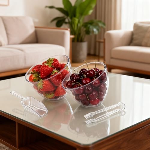 18 Pcs Serving Bowls Kit, 25 oz Buffet Containers Set, Include Parties Clear Plastic Angled Bowls, Plastic Kitchen Candy Scoops and Tongs, for Serving Food, Appetizers, Party Supplies