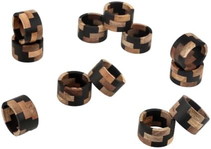 Wooden Napkin Rings - Set of 12 Wood Napkin Holders for Modern Tabletop Decor, Perfect for Weddings, Parties, Special Events & Everyday Dining (Black Natural) - ALPHA Living HOME