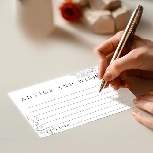 Advice & Wishes Cards Box - Elegant Floral Keepsake for Wedding, Baby Shower, Retirement - 60 Cards + Wooden Box & Stand